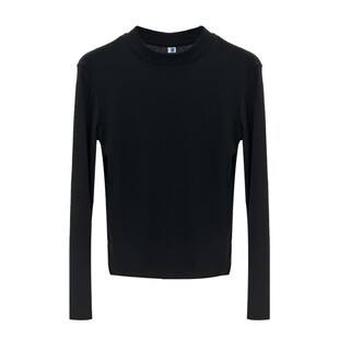 widelia十三行女秋冬白色T内搭半高领小立领加绒长袖打底衫9585-1