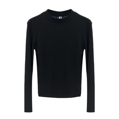 widelia十三行女秋冬白色T内搭半高领小立领加绒长袖打底衫9585-1