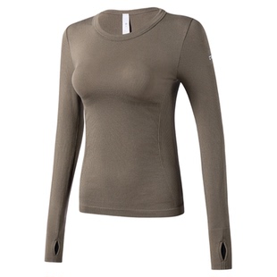 瑜伽服女秋冬紧身圆领跑步运动长袖速干衣普拉提健身上衣训练套装