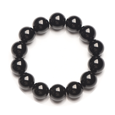 乌金黑曜石圆珠手链天然黑曜石