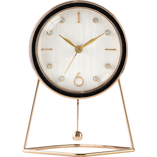 欧式台钟客厅家用摆台装饰金属时钟柜台坐钟轻奢简约现代座钟HD56