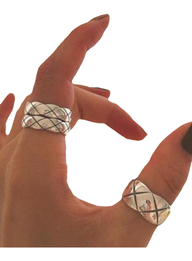 复古菱格宽版戒指女韩版时尚个性网格开口指环叠戴食指戒潮