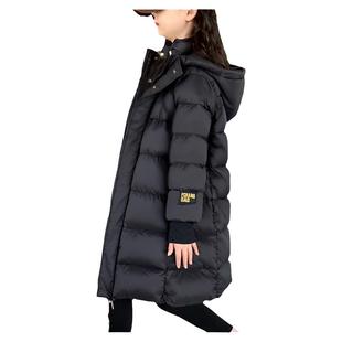 女童羽绒服中长款2025新款洋气女大童黑色白鸭绒儿童冬装加厚外套