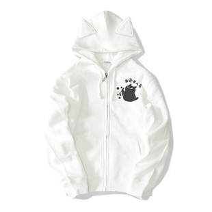 悦游 快跑抓挠黑猫 趣味中性风原创外套潮牌印花猫耳连帽卫衣男