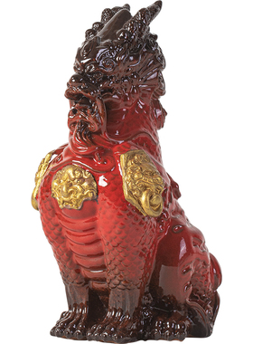 中式陶瓷精品麒麟摆件一对吉祥物办公室客厅家居工艺博古架装饰品