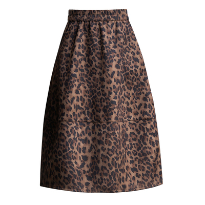豹纹灯笼复古显瘦花苞半身裙