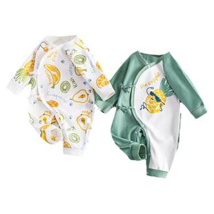 2件 婴儿衣服春秋季无骨和尚服男孩连体衣女宝宝纯棉绑带哈衣洋气