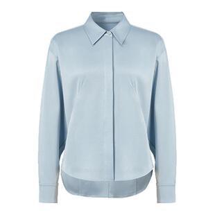 IMM尹默春醋酸面料光泽感缎面收腰显瘦翻领衬衫上衣女