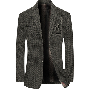 啄木鸟休闲西装外套男秋冬季新款中年高档加绒加厚西服上衣爸爸装