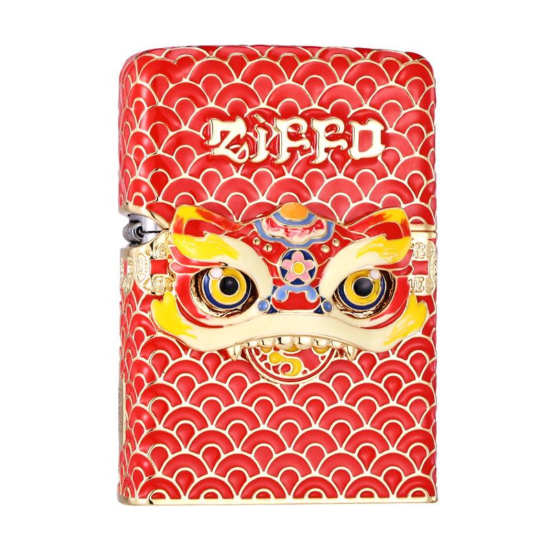 Zippo重甲醒狮鸿运镀金外壳