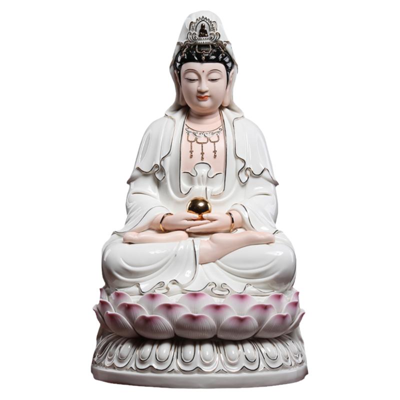 戴玉堂陶瓷摆件宝珠观音菩萨佛像抱珠供奉捧珠家用扶珠观世音像