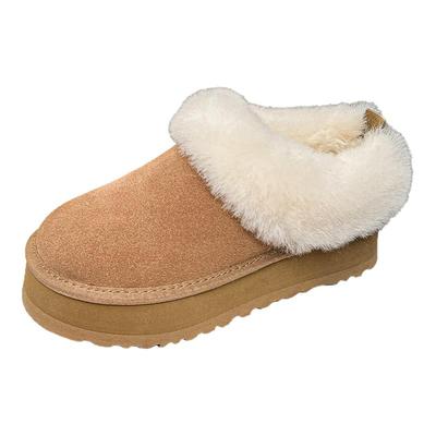 真皮加绒厚底一脚蹬雪地靴女