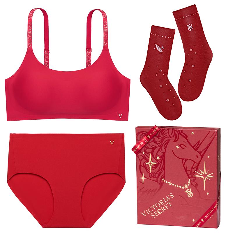 维密马年果冻条文胸套装宠爱礼盒字母肩带内衣背心式运动内衣红色