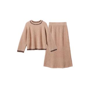 ubras家居服羊绒绒长袖半裙套装睡袍秋冬款加厚睡衣女士