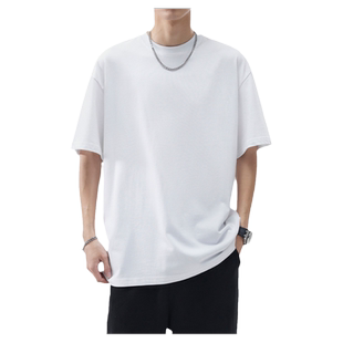 XAKA三本针280重磅小领口短袖t恤纯棉男款纯色圆领宽松打底衫夏季