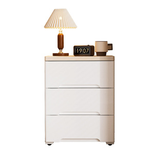 也雅塑料床头柜小型家用卧室简约现代中古奶油风收纳柜床边置物架