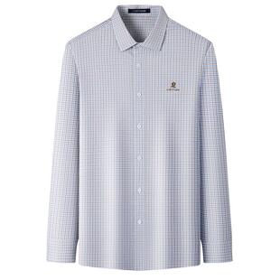 [100%长绒棉/DP成衣免烫]梦特娇春季男长袖衬衫休闲格纹衬衣抗皱J