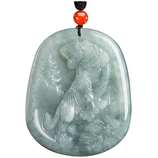 玉虎挂绳缅甸天然a货翡翠老虎生肖虎吊坠挂件生肖牌玉石玉佩虎牌