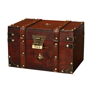 藏宝箱老式木箱子复古收纳盒带锁储物箱木质大号中式密码密室道具