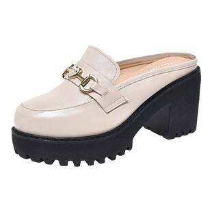 包头增高粗跟真皮拖鞋女夏外穿2026新款松糕防水台厚底女鞋皮鞋