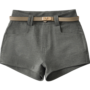 棉洋美式复古休闲短裤女高腰老钱风辣妹包臀腰带款显瘦卡其色热裤