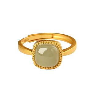 宫里上新和田玉戒指女小方糖纯银小众设计宝石旺财生日礼物送妈妈