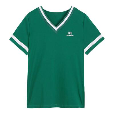 显瘦正肩上衣v领白色t恤女