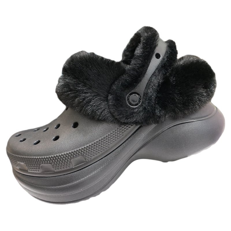 crocs鲸鱼暖棉厚底加绒洞洞鞋