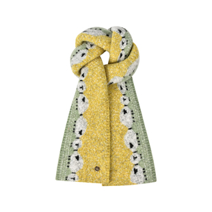 草地小羊提花黄色针织围巾女冬季时尚加厚氛围感保暖拼色围脖礼物