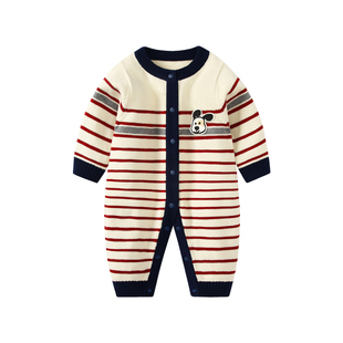 宝宝春装衣服2026婴儿薄款毛衣针织衫新生儿连体衣满月哈衣外出服