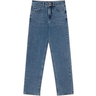 LAGOGO松紧高腰牛仔裤女拉谷谷冬季新款弹力显瘦百搭直筒裤