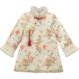 女童国风旗袍裙冬装2025新款儿童新中式夹棉汉服连衣裙女孩拜年服