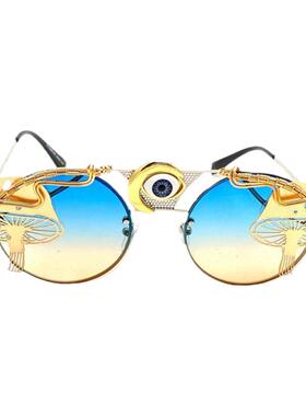 美国代购手作蓝色渐变圆形太阳镜