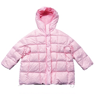 冬装新款韩版时尚长袖连帽羽绒服女宽松保暖中长款休闲白鸭绒外套