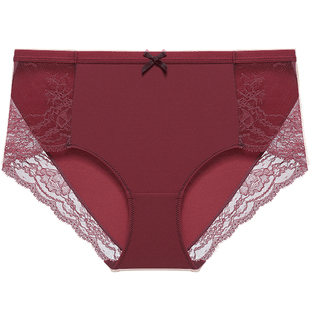 怡倩【惊奇花店】红色蕾丝内裤女本命年大码胖MM包臀中腰平角裤