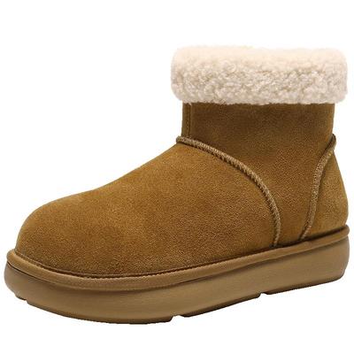 百丽毛毛保暖中筒翻毛雪地靴子棉鞋冬季厚底毛毛短靴B2960DD5