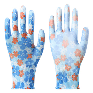 飞度尼龙花色乳胶PU涂掌涂指耐磨防滑透气弹力工作劳保胶皮手套女