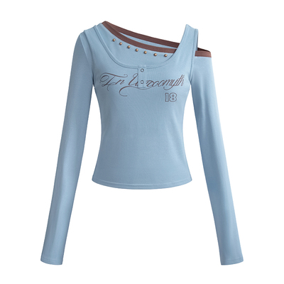 UNIFREEPLUS大码辣妹斜肩长袖T恤