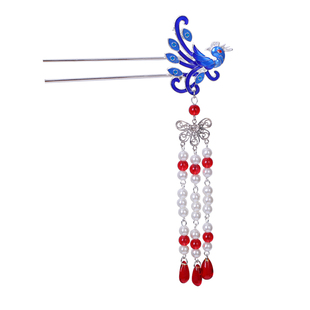 手工原创复古景泰蓝发簪发钗烧蓝古风凤头钗古装流苏步摇通勤汉服