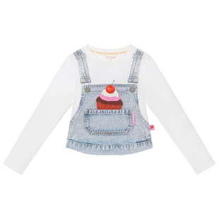 pocoblush【口袋里的蛋糕】手绘牛仔打底长袖T恤女童春款上衣百搭