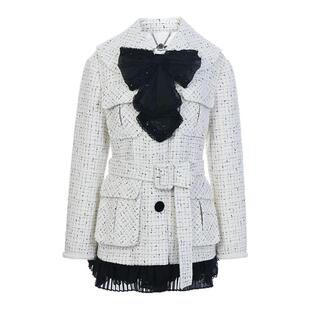 【崔呈媛同款】lefame拉飞姆早春新款粗花呢蝴蝶结绣花长外套女