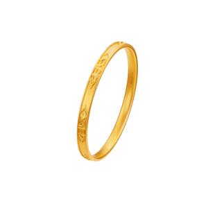 老庙有鹊黄金足金999古风卷草纹手镯古法三金婚嫁乾坤圈