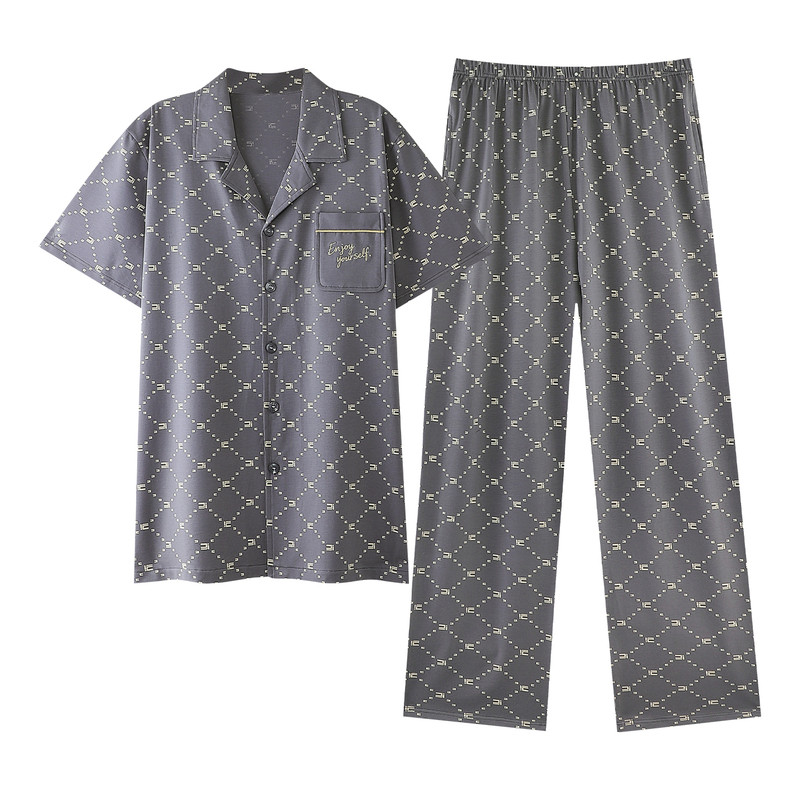 猫人中年爸爸睡衣纯棉短袖长裤夏天男中老年父亲可外穿家居服套装