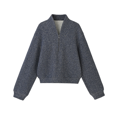 新中式禅意牛仔纹半拉链宽松卫衣