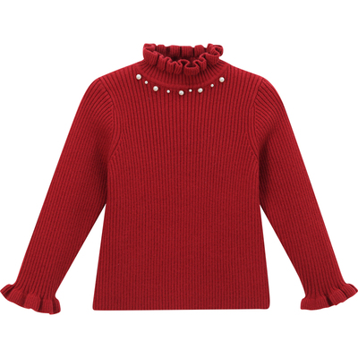 百搭钉珠纯色木耳花边毛衣