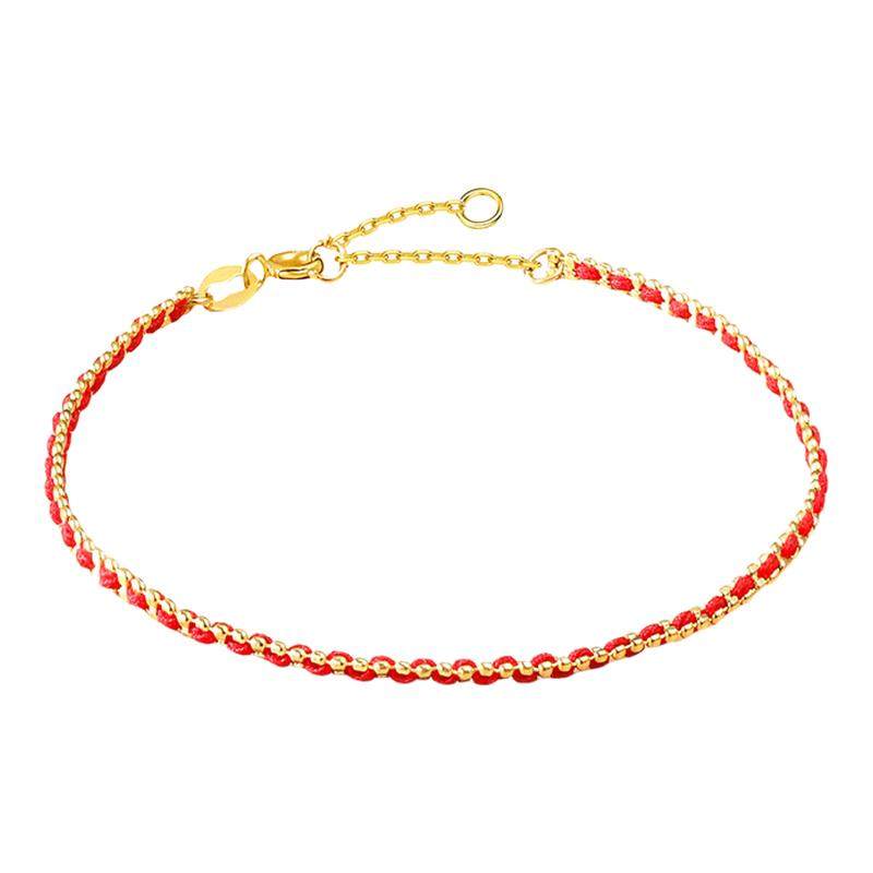 【热销】诗普琳 黄18K金0.88g编织手链百搭DIY红绳本命年男女