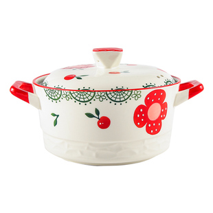 中国风陶瓷猪油罐耐高温家用荤油罐双耳泡面碗大容量带盖储油容器