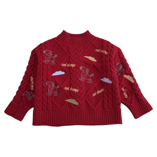 男童冬装红色毛衣2025新款儿童针织衫喜庆麻花新年女童拜年服保暖