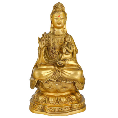求子观音男孩女孩铜客厅佛堂摆件