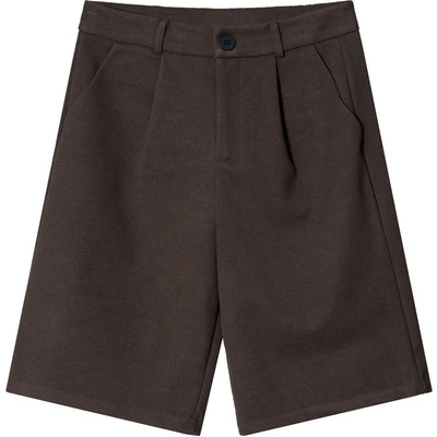 高腰休闲直筒毛呢中裤